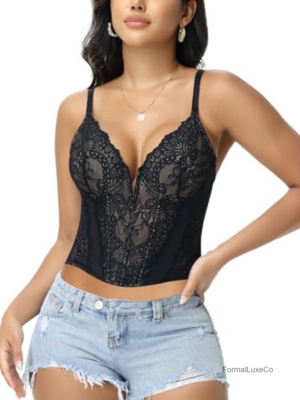 Lace Bustier Corset Top Womens Underwire V-Neck Crop Clubwear